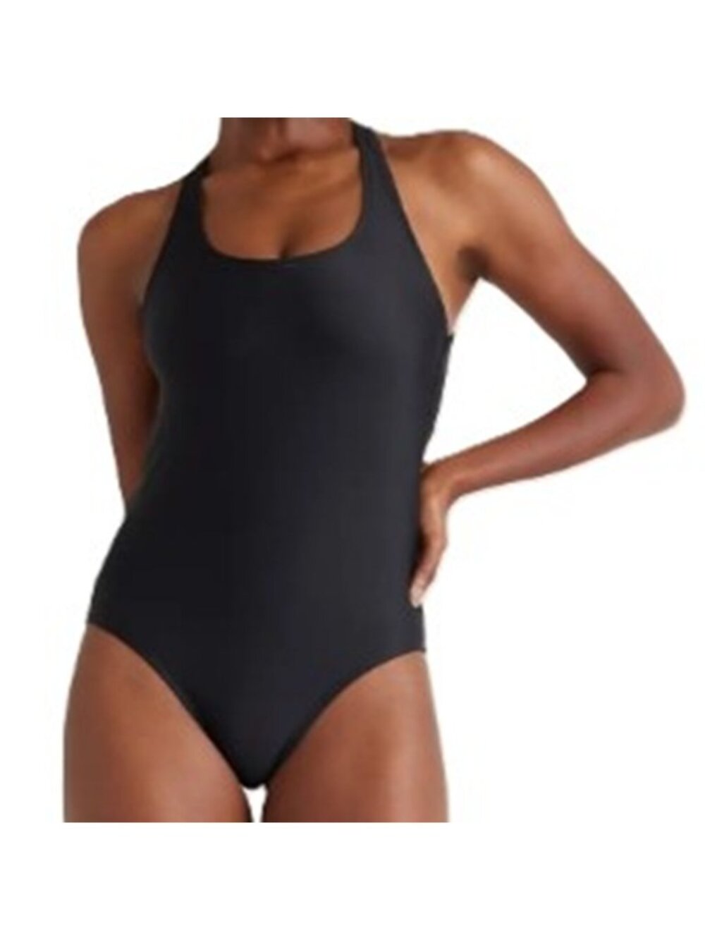 Quince Italian Cross-Back One Piece Swimsuit Black Small NWT
